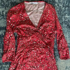 Red leopard print Zara dress size Medium worn once